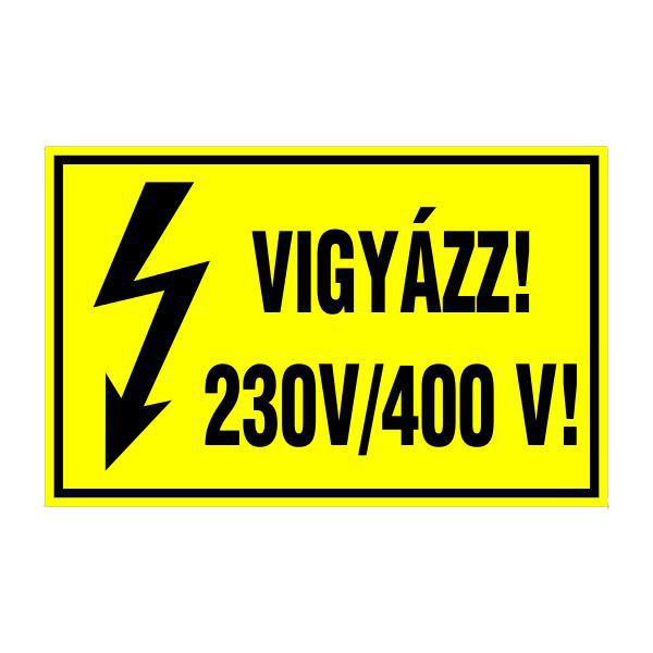 Vigyázz! 230v/400 v! 16x10cm / Öntapadós vinil