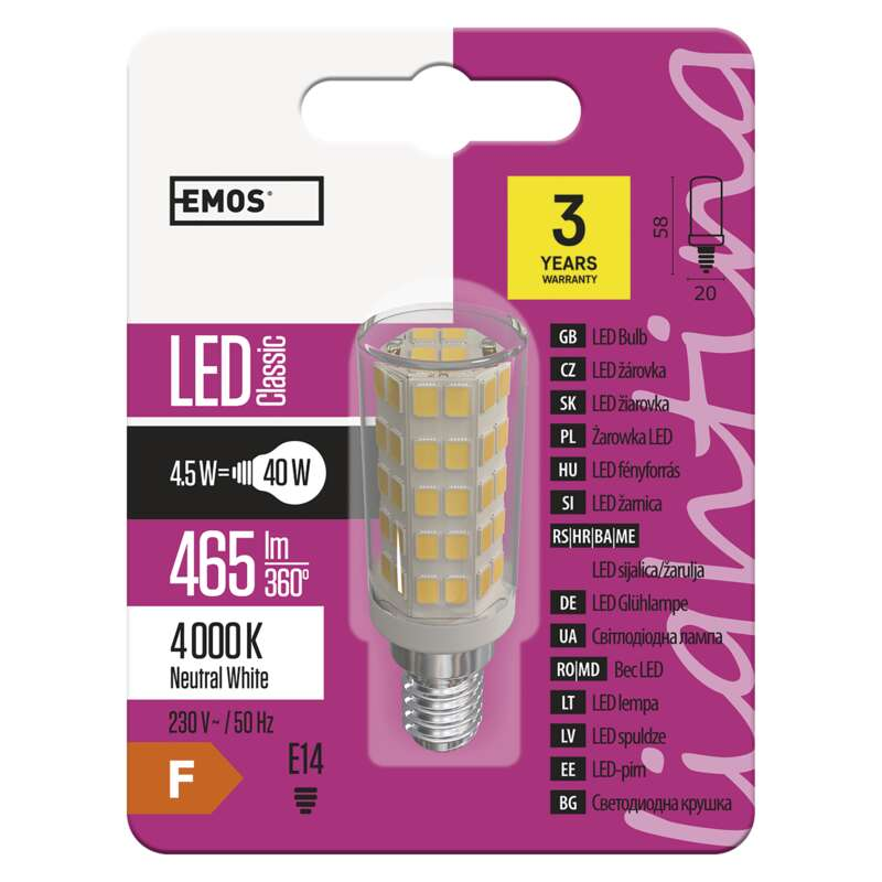 EMOS LED izzó JC E14 4.5W 465lm természetes fehér