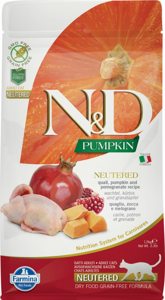 N&D Cat Grain Free Pumpkin fürj ivartalanított 1,5kg