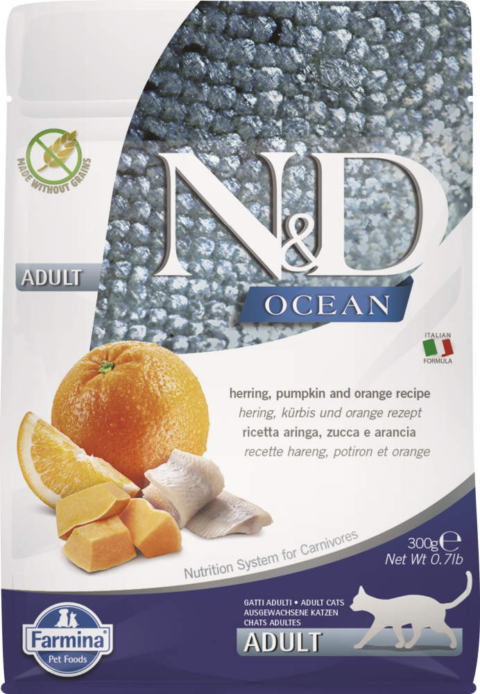 N&D Cat Ocean hering, sütőtök, narancs adult 300g