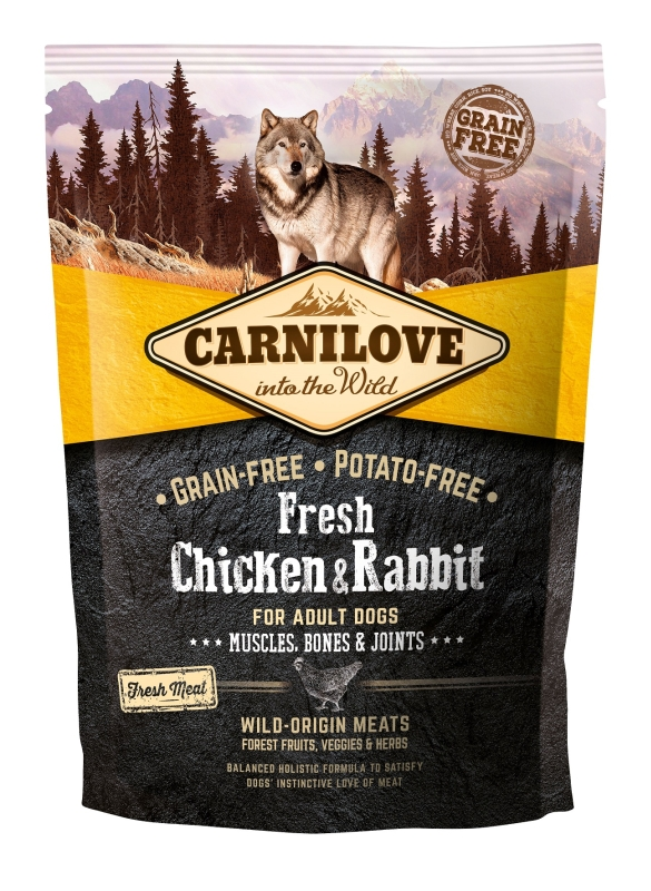 Carnilove Fresh Adult Dog Chicken & Rabbit Muscles, Bones & Joints-  Csirke és Nyúl Hússal 1,5kg