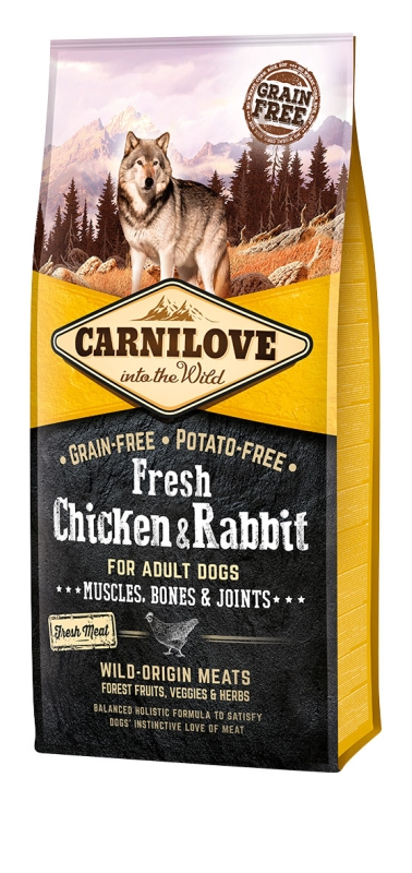 Carnilove Fresh Adult Dog Chicken & Rabbit Muscles, Bones & Joints-  Csirke és Nyúl Hússal 12kg
