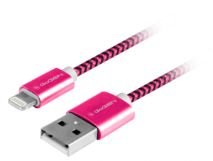 Gogen Lightning USB kábel 1m, textil borítás, lila színAdat és töltő csatlakozó  Lightning kábel, USB 2.0 A - Lightning villa, fémes konnektorok - Image 4