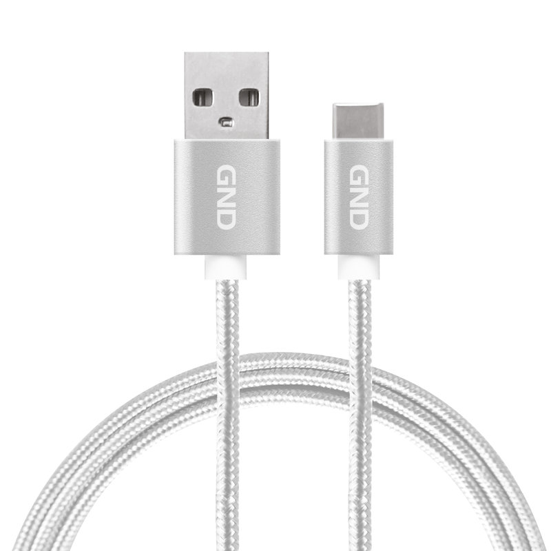 GND Type-C / USB kábel 1 méter, fonott - ezüst színAdat- és tápkábel, USB A - USB-C csatlakozó