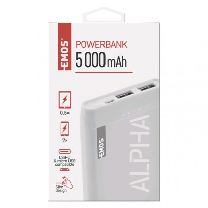 Emos powerbank 5.000mAh fehér +Duo micro-typeC kábel