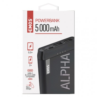 Emos powerbank 5.000MAH fekete +Duo micro-typeC kábel