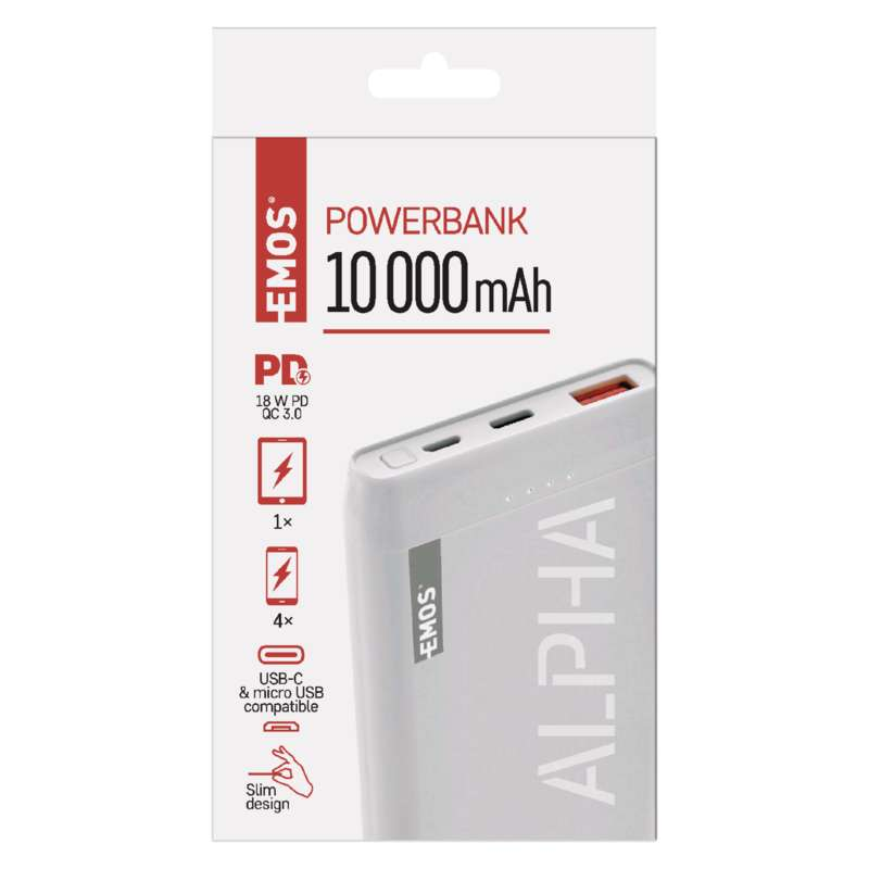 EMOS powerbank 10.000mAh fehér + Duo micro-typeC kábel