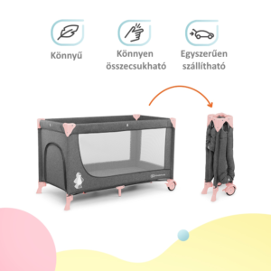 Kinderkraft utazóágy Joy kiegészítőkkel szürke-pink - Image 3