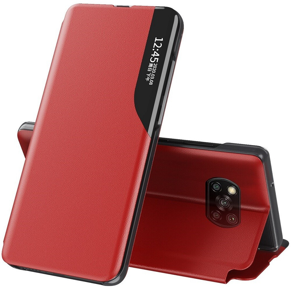 Apple iPhone 11 Pro Max, Oldalra nyíló tok, stand, hívás mutatóval, Wooze FashionBook, piros