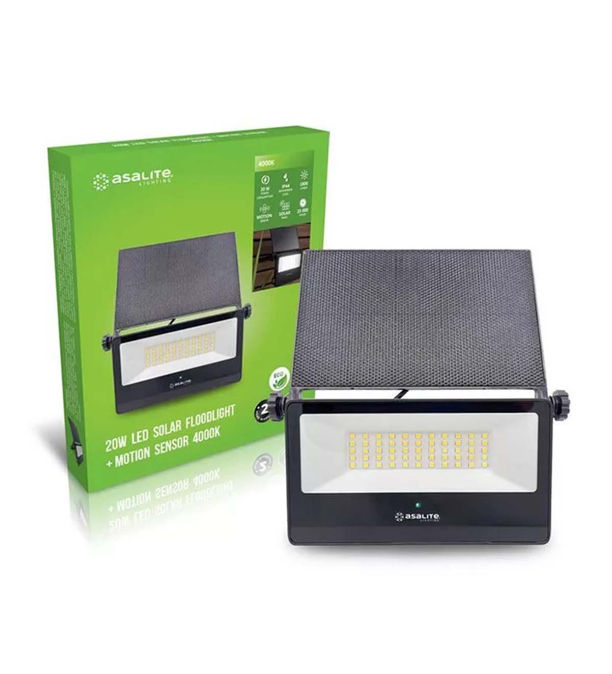 Asalite LED Szolár Kültéri Reflektor Slim 20W 4000K (1800 lumen) + Mozgásérzékelő Szenzor