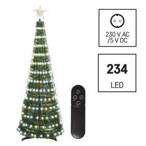 LED karácsonyfa fényfüzérrel és csillaggal, 1,5 m, beltérre, távirányító, időzítő, RGB