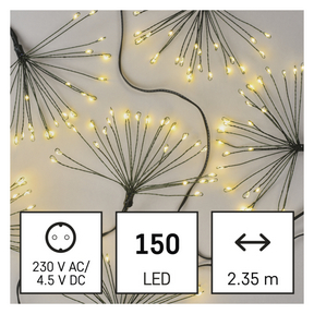 LED fényfüzér – fürtök, nano, 2,35 m, beltéri, meleg fehér, időzítő