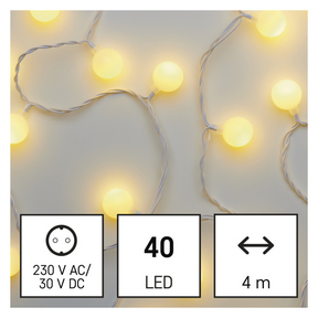 LED fényfüzér, cseresznye – golyók 2,5 cm, 4 m, kültéri és beltéri, meleg fehér, időzítő