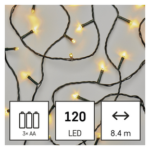 LED karácsonyi fényfüzér, 8,4 m, 3x AA, kültéri és beltéri, meleg fehér, időzítő