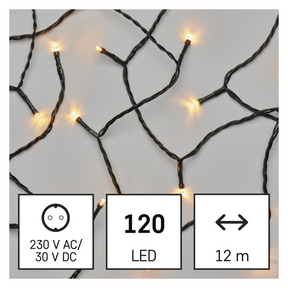 LED karácsonyi fényfüzér, 12 m, kültéri és beltéri, vintage, időzítő