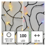 LED karácsonyi fényfüzér 2 az 1-ben, 10 m, kültéri és beltéri, meleg fehér/többszínű, prog