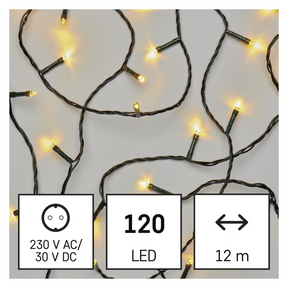 LED karácsonyi fényfüzér, zöld, 12 m, kültéri és beltéri, meleg fehér