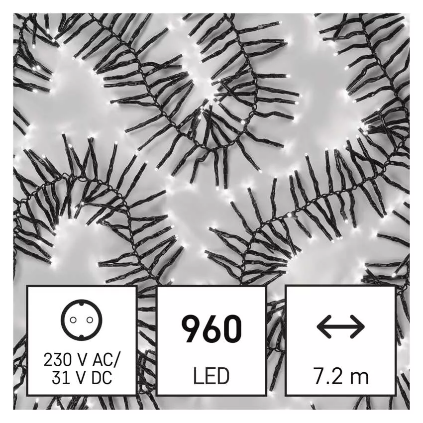 LED karácsonyi fényfüzér – süni, 7,2 m, kültéri és beltéri, hideg fehér, programok