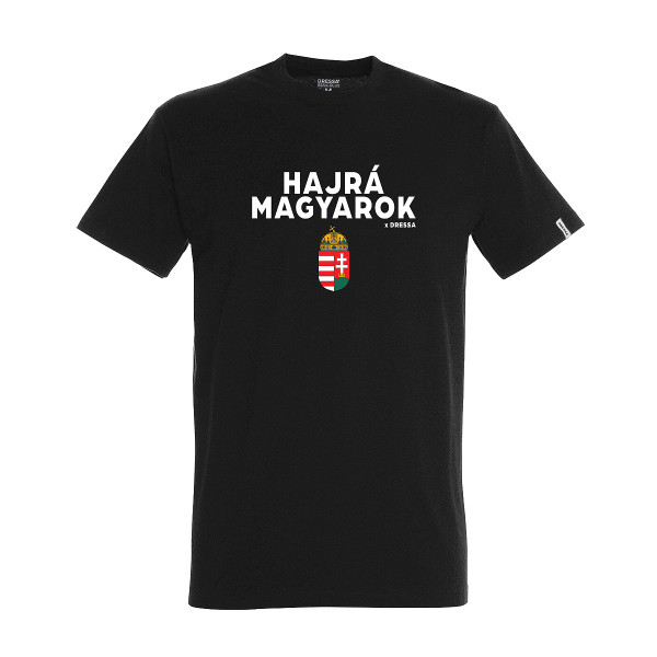 Dressa Hungary Hajrá Magyarok feliratos pamut nagyméretű szurkolói póló - fekete
