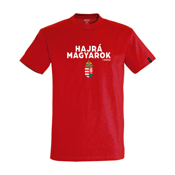 Dressa Hungary Hajrá Magyarok feliratos pamut nagyméretű szurkolói póló - piros