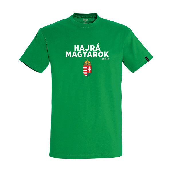 Dressa Hungary Hajrá Magyarok feliratos pamut nagyméretű szurkolói póló - zöld