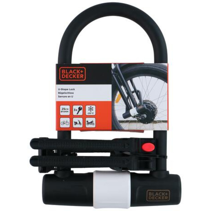 BLACK+DECKER Kerékpár U-lakat ⌀14mmx25cm, 1400g, 3 kulcs