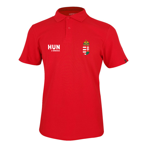 Dressa Hungary magyar címeres pamut galléros nagyméretű szurkolói póló - piros