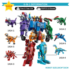 QMAN® 1414 | készségfejlesztő építőjáték | 553 db építőkocka | 6 az 1-ben Sura Mecha a dinoszaurusz transformer - Image 3