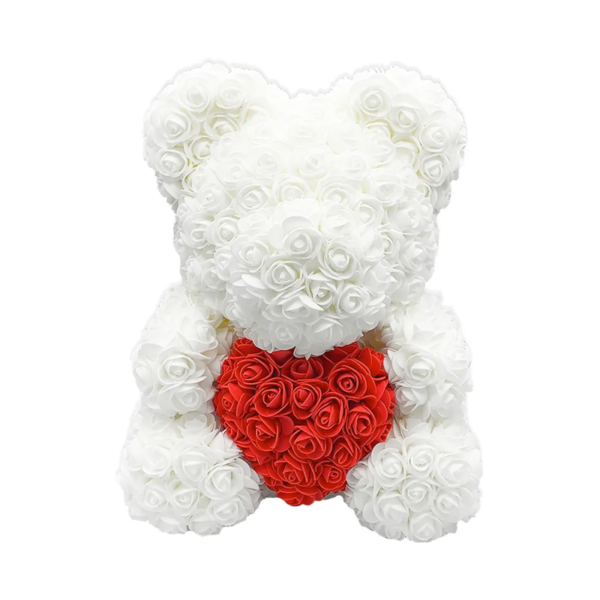 Rózsa maci - Fehér piros szívvel szívvel 40cm - WDWR-wwp1806