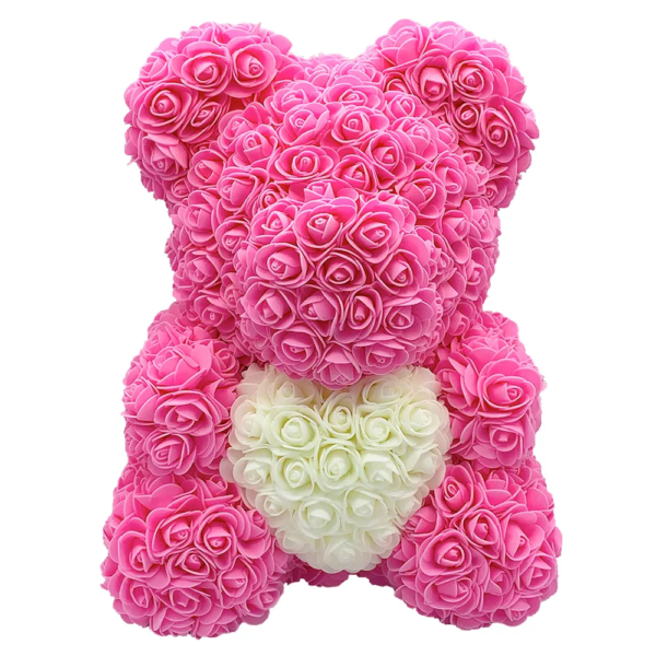 Rózsa maci - Rózsaszín fehér szívvel 40cm - WDWR-wwp1805