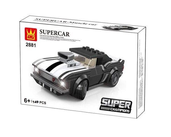 WANGE® 2881 | készségfejlesztő építőjáték | 149 db építőkocka | Supercar fekete sportkocsi - PZTV-WH2881