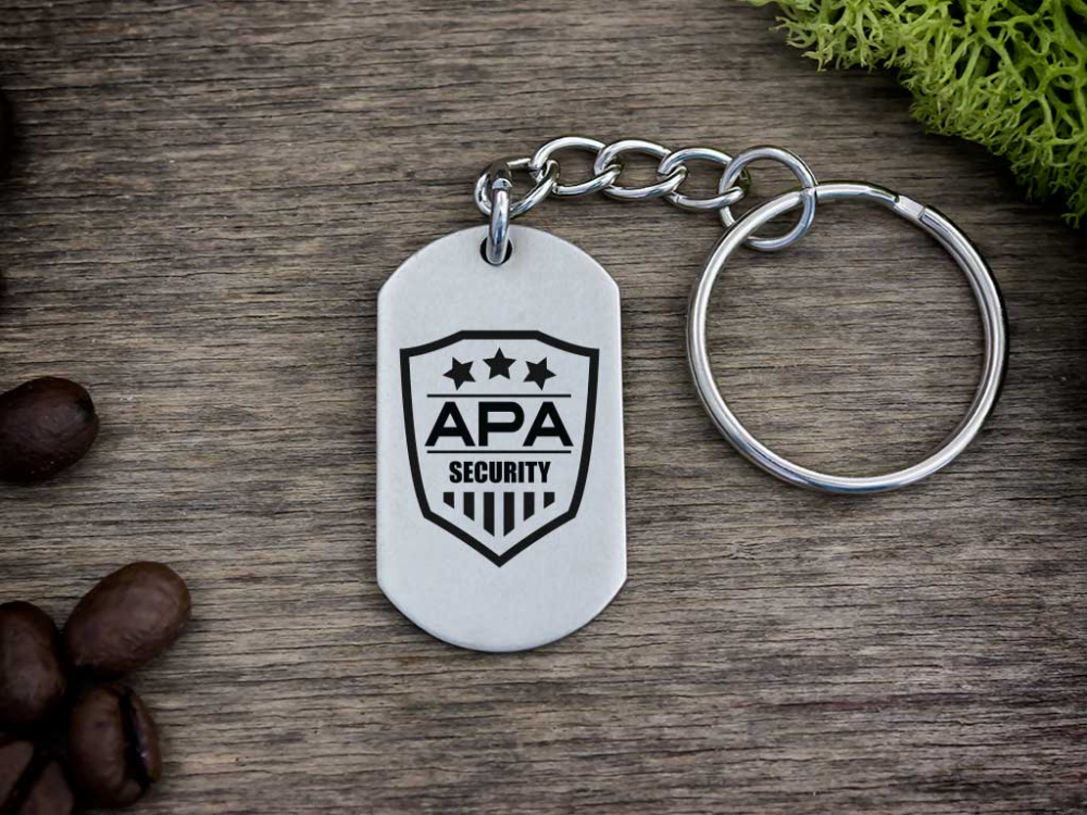 Apa security acél medálos kulcstartó