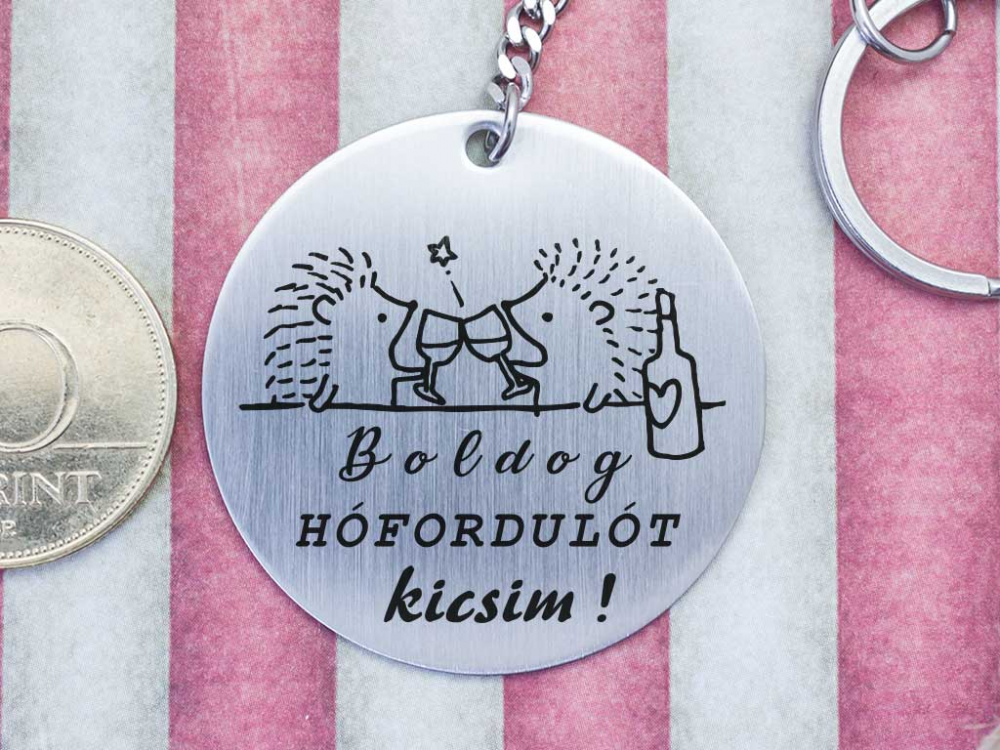 Boldog hófordulót Kicsim acél medálos kulcstartó