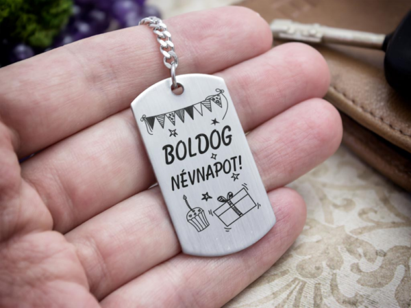 Boldog névnapot acél medálos kulcstartó - RNRH-13367-RM-D