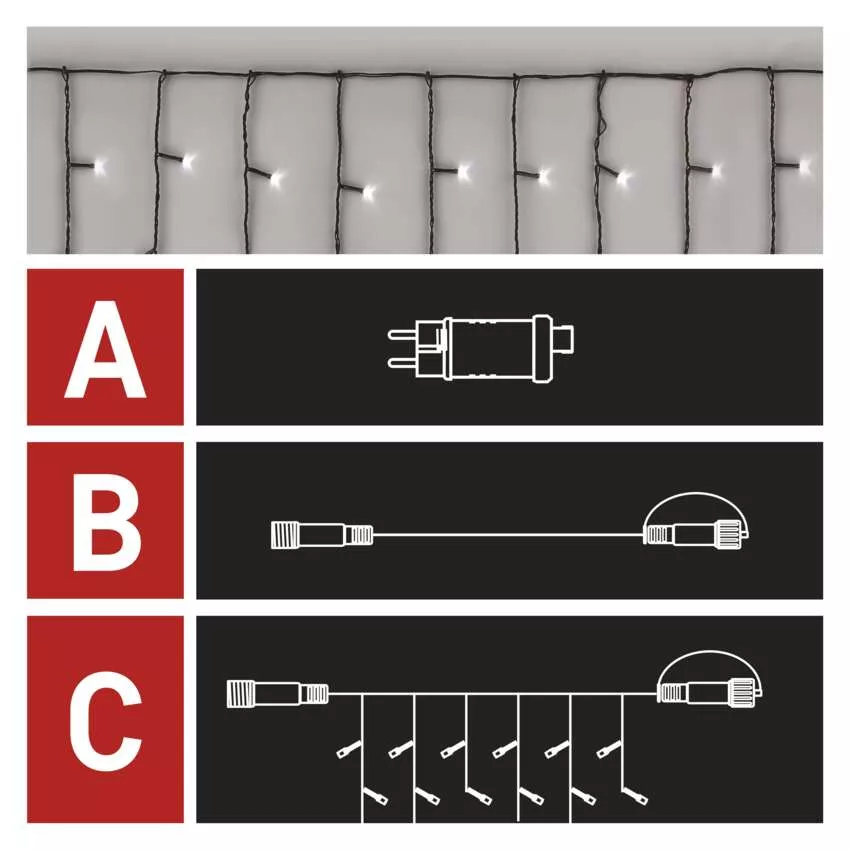 EMOS CNT Kezdő készlet – jégcsapok 2,5m 100LED IP44 12W, hideg fehér, időz.