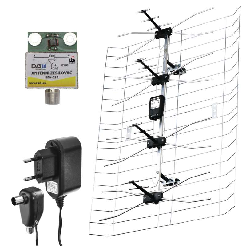 EMOS Kültéri antenna EM-025, 0–100 km, DVB-T2, DAB, LTE/4G szűrő