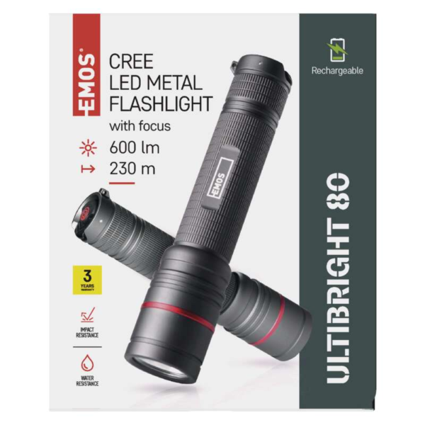 EMOS ULTIBRIGHT 80 CREE LED tölthető fém zseblámpa 600lm