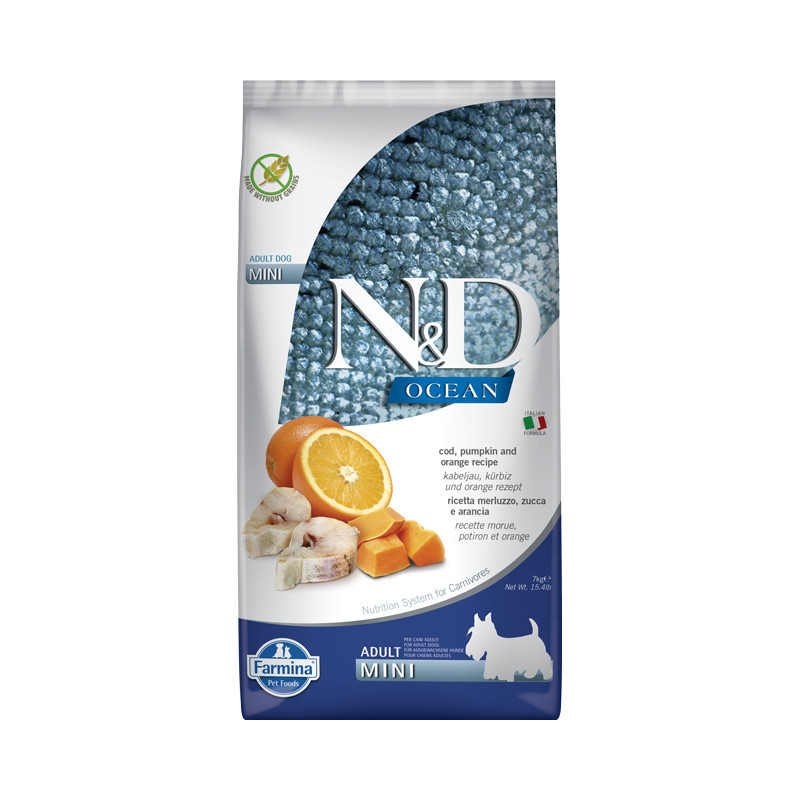 N&D Dog Ocean tőkehal&narancs és sütőtök adult mini 7kg