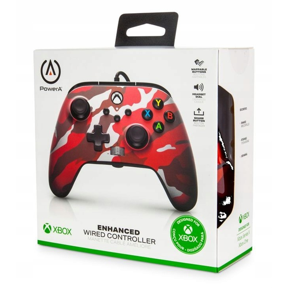 PowerA Enhanced Wired, Xbox Series X|S, Xbox One, PC, Red Camo, Vezetékes kontroller