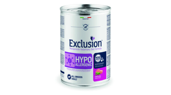Exclusion canine hypoallergenic pork & pea adult konzerv 400g_8011259193759