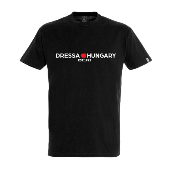 Dressa Hungary EST.1992 feliratos nagyméretű környakú rövid ujjú pamut póló - fekete-dc101773-3_magnastore