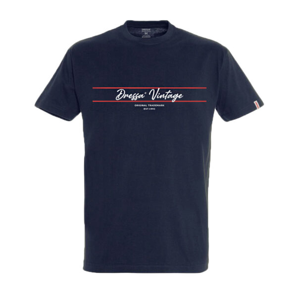 Dressa Vintage Signature feliratos környakú rövid ujjú pamut póló - sötétkék-dc101777-5_magnastore