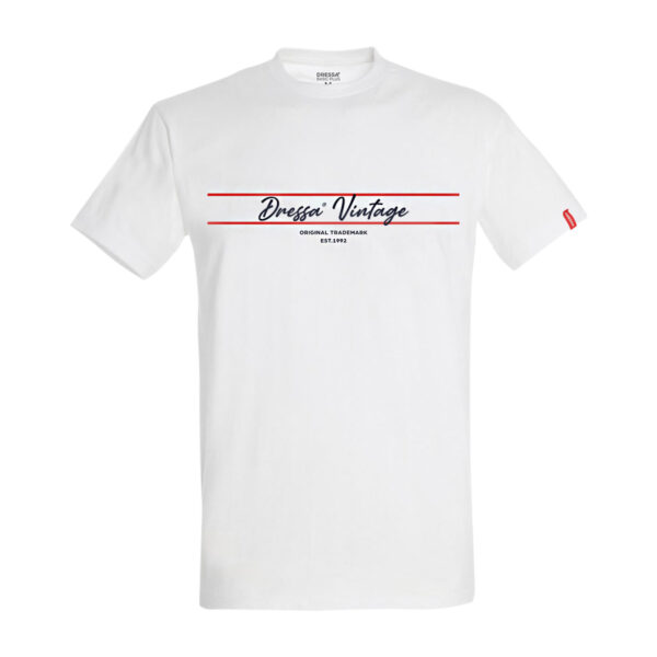 Dressa Vintage Signature feliratos nagyméretű környakú rövid ujjú pamut póló - fehér-dc101781-3_magnastore