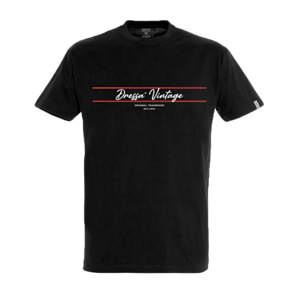 Dressa Vintage Signature feliratos nagyméretű környakú rövid ujjú pamut póló - fekete-dc101779-3_magnastore